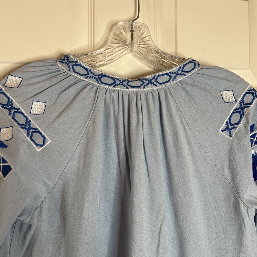 Chicwish Blue Boho Chic Embroidered Blouse  Fringe Tassle Sz Medium - Picture 3 of 7